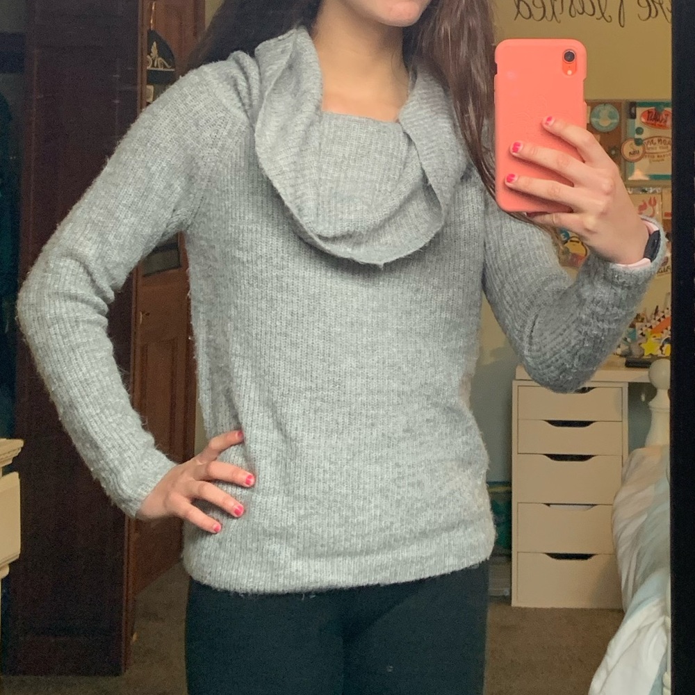 Cowl Neck Gray Sweater